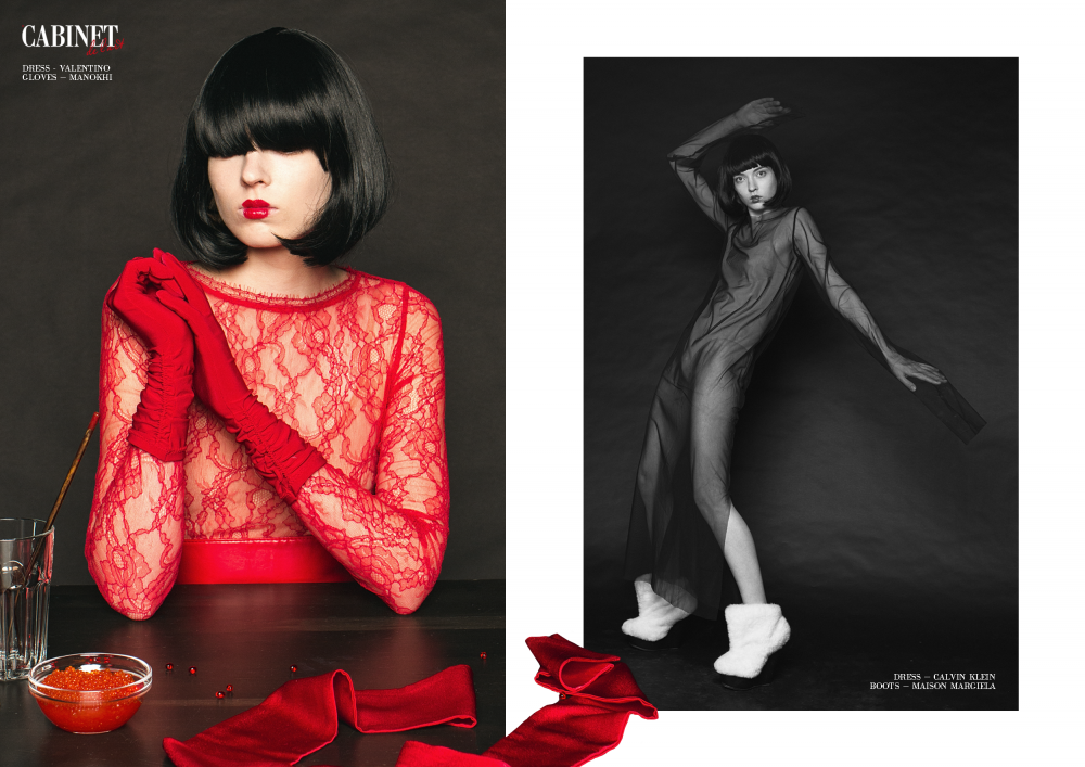 Слева: платье Valentino, перчатки Manokhi; Справа: платье Calvin Klein, ботинки Maison Margiela